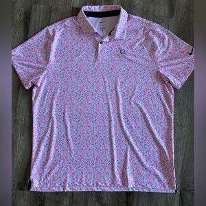 Nike dry fit golf polo preppy blue/pink camo feather logo vented collar mens 2X